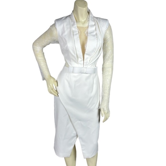 Donnee Par Dieu White Ivory Bridal Dress Lace Long Sleeve Deep V Neck Sz S - Picture 1 of 13